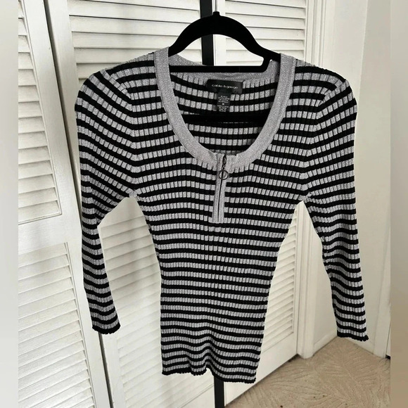 Cable & Gauge Sweaters - Cable & Gauge Silk Blend Ribbed Stretch Sweater M